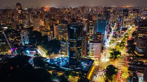A breathtaking aerial night view of São Paulo's vibrant cityscape with illuminated skyscrapers. jigsaw puzzle