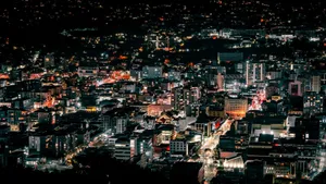 A stunning aerial view of Wellington's vibrant and illuminated cityscape during the night. jigsaw puzzle